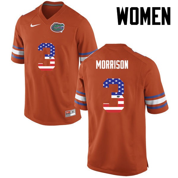 Florida Gators Women #3 Antonio Morrison College Football USA Flag Fashion Orange